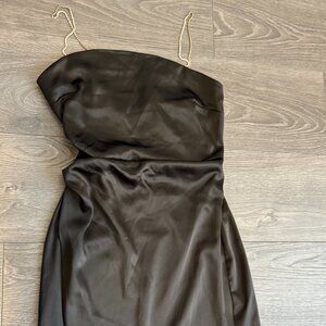 Black Satin Mini Dress with Jewel Straps